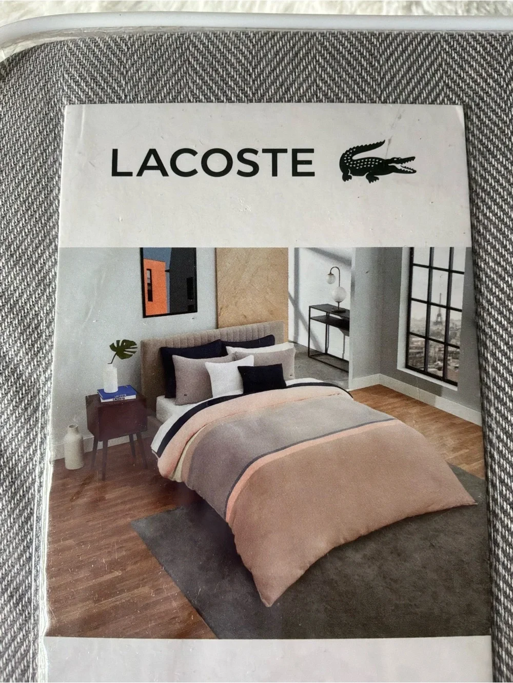NWT Twin/Twin XL Lacoste Gray Beige & Tan Reversible Duvet Cover